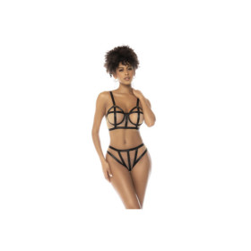 Ensemble 2 pièces noir et chair Havana, en fine résille, soutien gorge avec armatures et culotte taille haute 